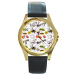 Pattern Seamless Texture Cartoon Round Gold Metal Watch