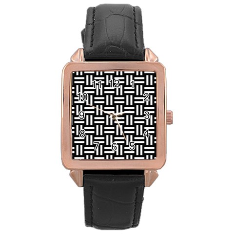 Frets Mosaic Pattern Geometric Rose Gold Leather Watch  from ArtsNow.com Front