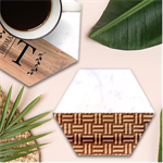 Frets Mosaic Pattern Geometric Marble Wood Coaster (Hexagon) 