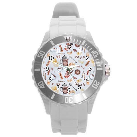 Coffee Mania Caffeine Round Plastic Sport Watch (L) from ArtsNow.com Front