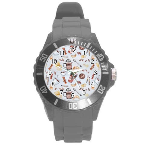 Coffee Mania Caffeine Round Plastic Sport Watch (L) from ArtsNow.com Front