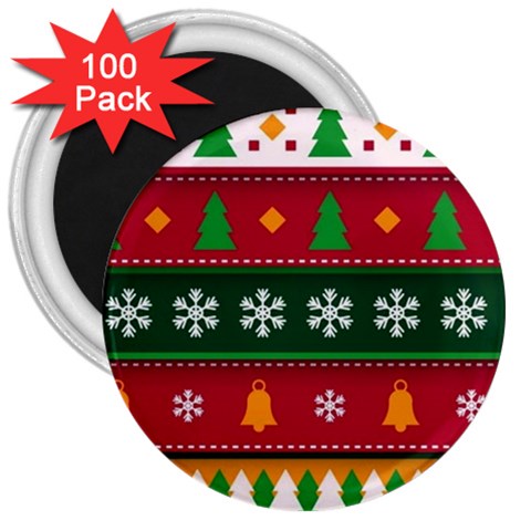 Christmas Time Pattern Christmas Ornament 3  Magnets (100 pack) from ArtsNow.com Front