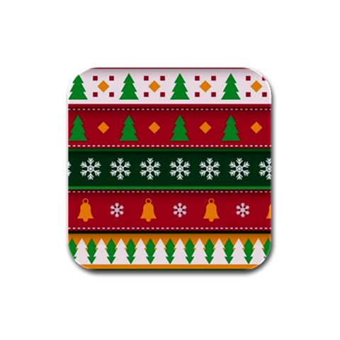 Christmas Time Pattern Christmas Ornament Rubber Square Coaster (4 pack) from ArtsNow.com Front