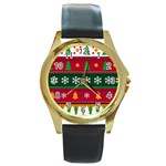 Christmas Time Pattern Christmas Ornament Round Gold Metal Watch