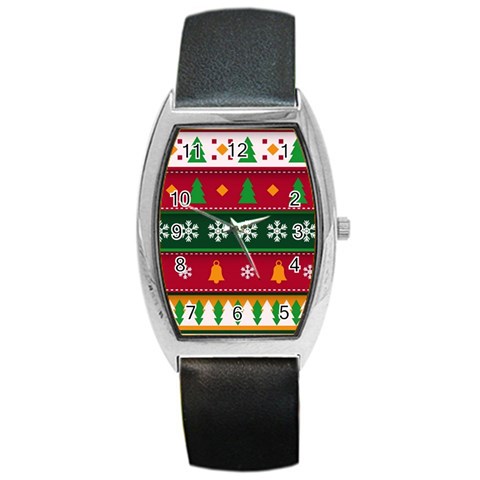 Christmas Time Pattern Christmas Ornament Barrel Style Metal Watch from ArtsNow.com Front