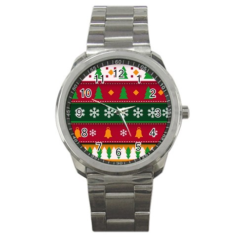 Christmas Time Pattern Christmas Ornament Sport Metal Watch from ArtsNow.com Front