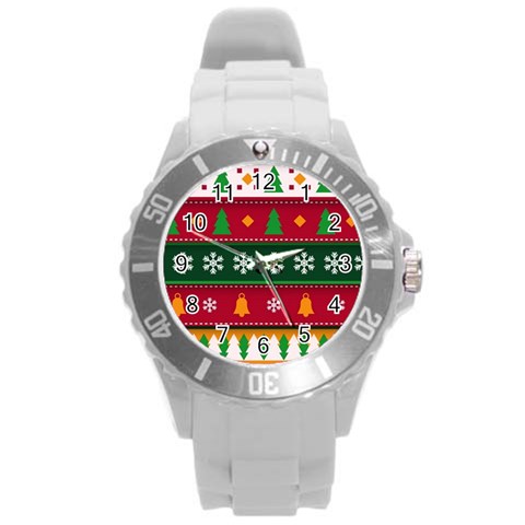 Christmas Time Pattern Christmas Ornament Round Plastic Sport Watch (L) from ArtsNow.com Front