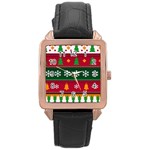 Christmas Time Pattern Christmas Ornament Rose Gold Leather Watch 