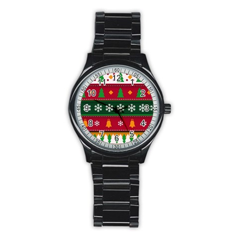 Christmas Time Pattern Christmas Ornament Stainless Steel Round Watch from ArtsNow.com Front