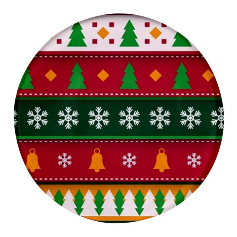 Christmas Time Pattern Christmas Ornament Round Glass Fridge Magnet (4 pack) from ArtsNow.com Front