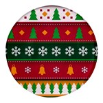 Christmas Time Pattern Christmas Ornament Round Glass Fridge Magnet (4 pack)