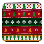 Christmas Time Pattern Christmas Ornament Square Glass Fridge Magnet (4 pack)