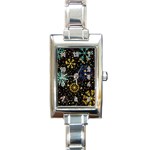 Gold Teal Snowflakes Gold Abstract Christmas Rectangle Italian Charm Watch