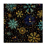 Gold Teal Snowflakes Gold Abstract Christmas Tile Coaster