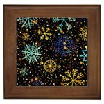 Gold Teal Snowflakes Gold Abstract Christmas Framed Tile