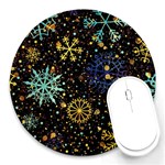 Gold Teal Snowflakes Gold Abstract Christmas Round Mousepad