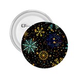 Gold Teal Snowflakes Gold Abstract Christmas 2.25  Buttons