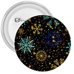 Gold Teal Snowflakes Gold Abstract Christmas 3  Buttons