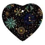 Gold Teal Snowflakes Gold Abstract Christmas Ornament (Heart)