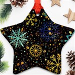 Gold Teal Snowflakes Gold Abstract Christmas Ornament (Star)