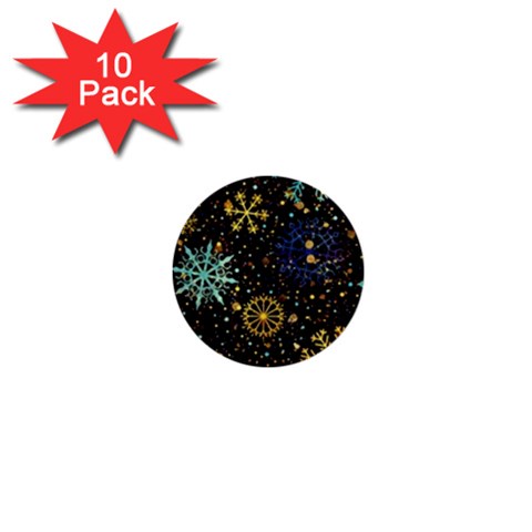 Gold Teal Snowflakes Gold Abstract Christmas 1  Mini Buttons (10 pack)  from ArtsNow.com Front