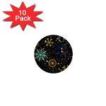 Gold Teal Snowflakes Gold Abstract Christmas 1  Mini Buttons (10 pack) 