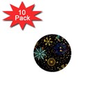 Gold Teal Snowflakes Gold Abstract Christmas 1  Mini Magnet (10 pack) 