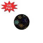 Gold Teal Snowflakes Gold Abstract Christmas 1  Mini Buttons (100 pack) 