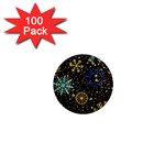 Gold Teal Snowflakes Gold Abstract Christmas 1  Mini Magnets (100 pack) 