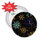 Gold Teal Snowflakes Gold Abstract Christmas 2.25  Buttons (10 pack) 