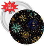 Gold Teal Snowflakes Gold Abstract Christmas 3  Buttons (10 pack) 