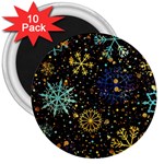 Gold Teal Snowflakes Gold Abstract Christmas 3  Magnets (10 pack) 