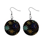 Gold Teal Snowflakes Gold Abstract Christmas Mini Button Earrings