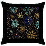 Gold Teal Snowflakes Gold Abstract Christmas Throw Pillow Case (Black)