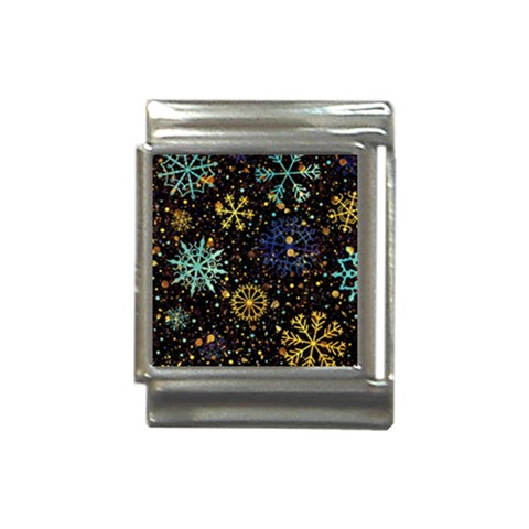 Gold Teal Snowflakes Gold Abstract Christmas Italian Charm (13mm) from ArtsNow.com Front