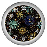 Gold Teal Snowflakes Gold Abstract Christmas Wall Clock (Silver)