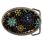 Gold Teal Snowflakes Gold Abstract Christmas Belt Buckles