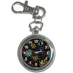 Gold Teal Snowflakes Gold Abstract Christmas Key Chain Watches