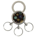 Gold Teal Snowflakes Gold Abstract Christmas 3-Ring Key Chain