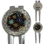 Gold Teal Snowflakes Gold Abstract Christmas 3-in-1 Golf Divots