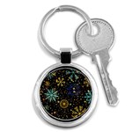 Gold Teal Snowflakes Gold Abstract Christmas Key Chain (Round)