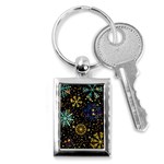 Gold Teal Snowflakes Gold Abstract Christmas Key Chain (Rectangle)