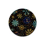 Gold Teal Snowflakes Gold Abstract Christmas Rubber Coaster (Round)