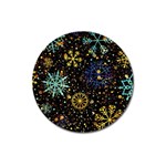 Gold Teal Snowflakes Gold Abstract Christmas Magnet 3  (Round)