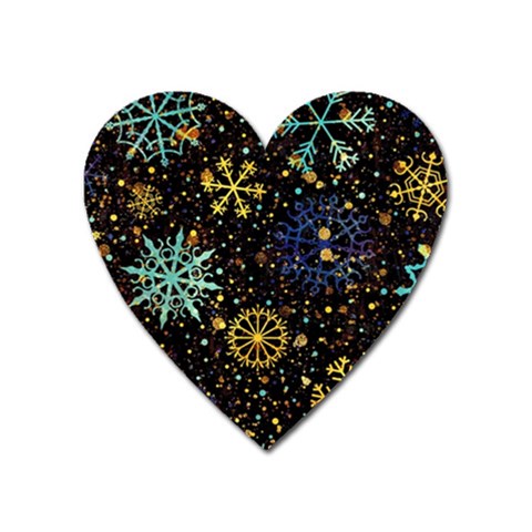 Gold Teal Snowflakes Gold Abstract Christmas Heart Magnet from ArtsNow.com Front