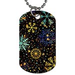 Gold Teal Snowflakes Gold Abstract Christmas Dog Tag (One Side)