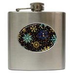 Gold Teal Snowflakes Gold Abstract Christmas Hip Flask (6 oz)