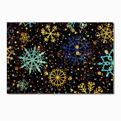 Gold Teal Snowflakes Gold Abstract Christmas Postcards 5  x 7  (Pkg of 10) from ArtsNow.com Front