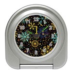 Gold Teal Snowflakes Gold Abstract Christmas Travel Alarm Clock