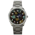 Gold Teal Snowflakes Gold Abstract Christmas Sport Metal Watch